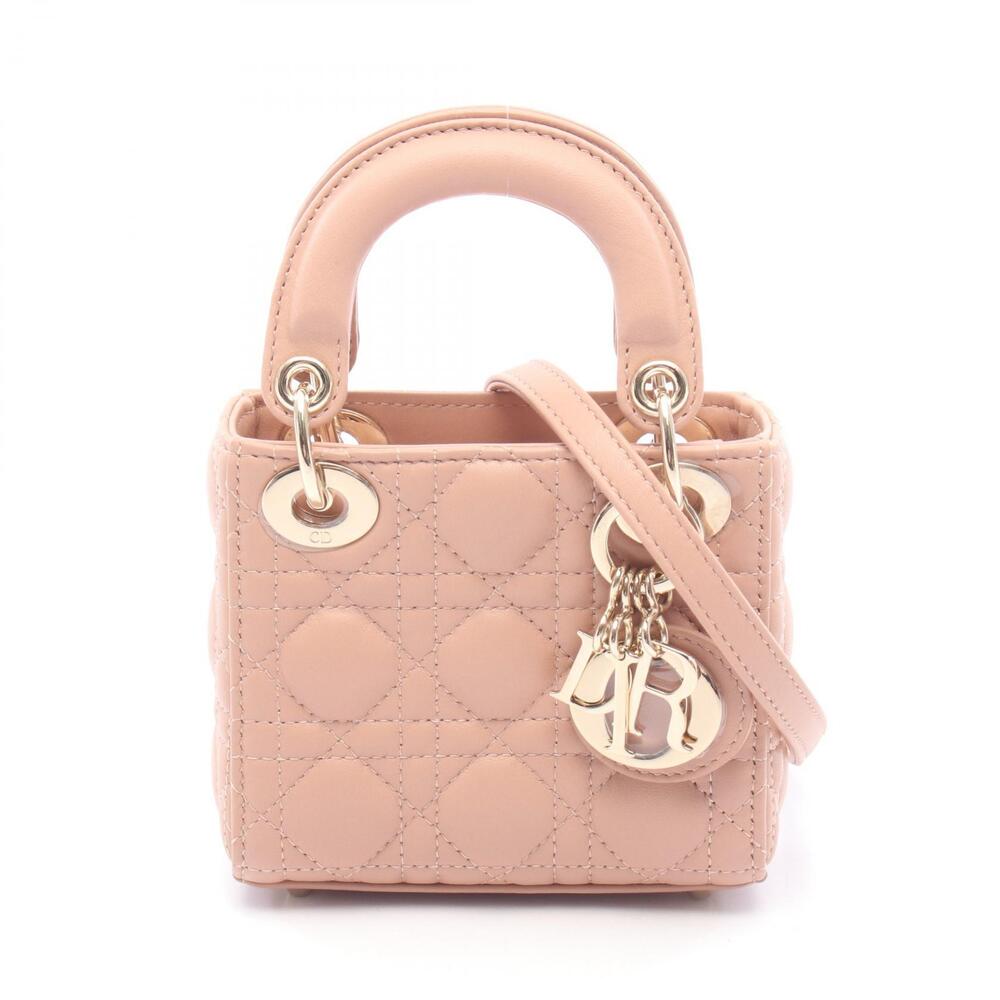Christian Dior Lady Bag Cannage Handbag Leather Pink